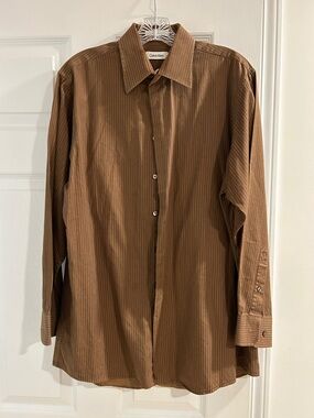 Calvin Klein Men's Brown Pinstripe Dress Shirt - Long Sleeve